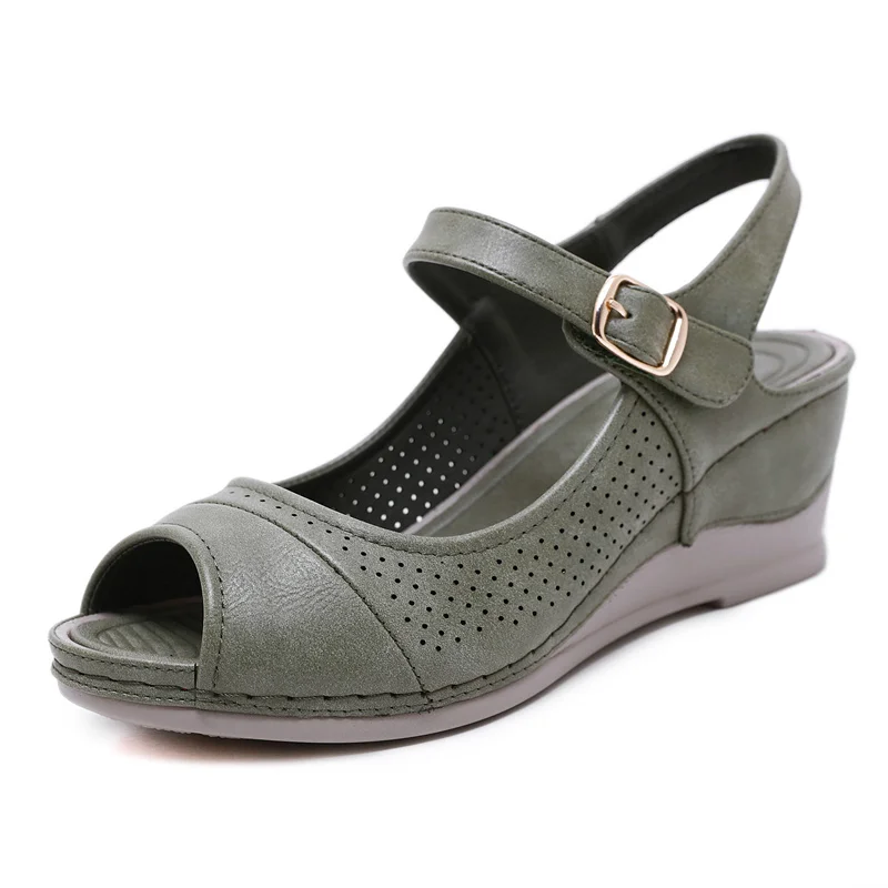 

Summer Sandals Women 2023 Peep Toe Ladies Shoes Wedges Sandal Buckle Strap Platform Shoe Solid Color Casual Sandales Femmes été