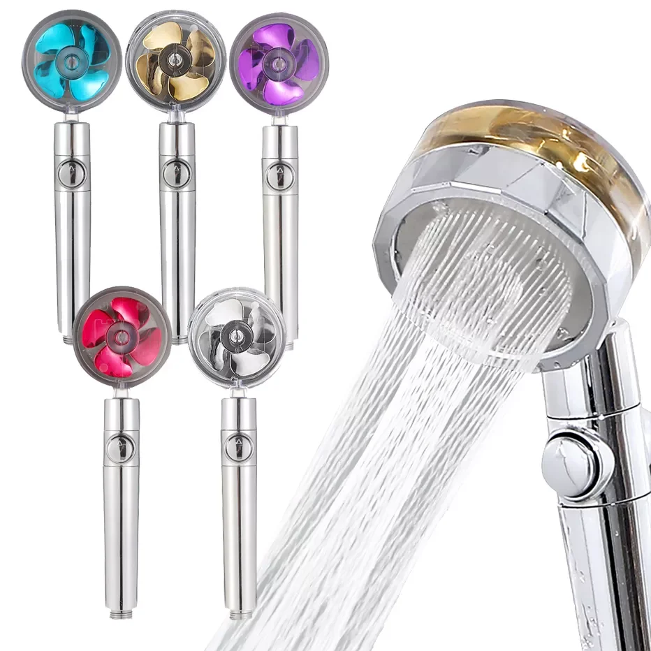 

Pressure Shower Head 360 Degree Rotate Rainfall Shower Head with Small Fan Water Saving Handheld Spray Nozzle Bathroom Tool