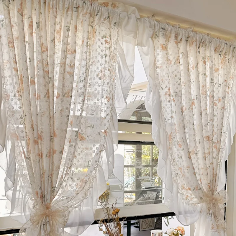 

Pastoral Voile Curtains for Living Room French Floral Sheer Curtains Luxury Kitchen Curtains Customized Gauze Home Decor