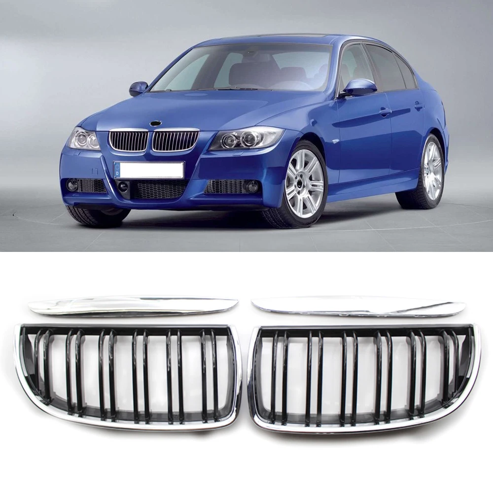 

Plating Frame Gloss Black Car Front Bumper Kidney Grill Grilles for BMW 3 Series E90 E91 2005-2008 320i 328i 335i Double Line