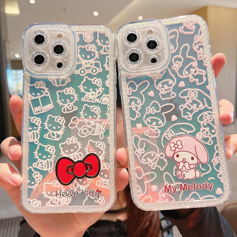 

Bandai Kawaii Hello Kitty Cinnamorol Mymelody Kuromi Phone Case for iPhone 11 12 13 Pro Max 8 7 6 6S Plus X 5 XR XS Cover