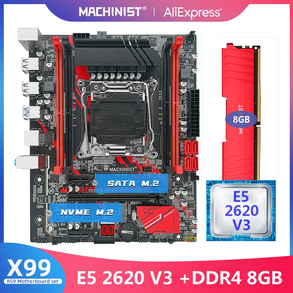 MACHINIST X99 Motherboard Kit With Xeon E5 2620 V3 CPU Set LGA2011-3 8G DDR4 ECC RAM Memory NVME M.2 SATA 3.0 M ATX X99 RS9