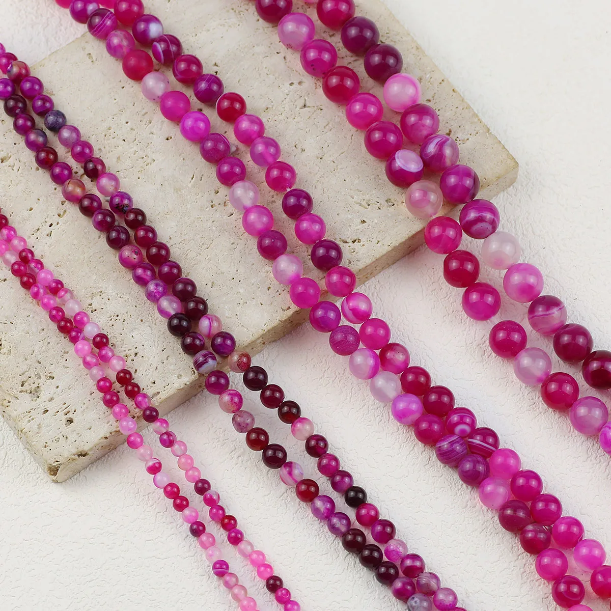 Бусины Из Натурального Камня 4/6/8/10/12 Мм Розовые Красные Круглой Формы Для