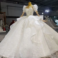 luxury beaded crystal lace wedding dresses new elegant puff sleeve tulle bridal wedding gowns sweetheart princess bridal dress