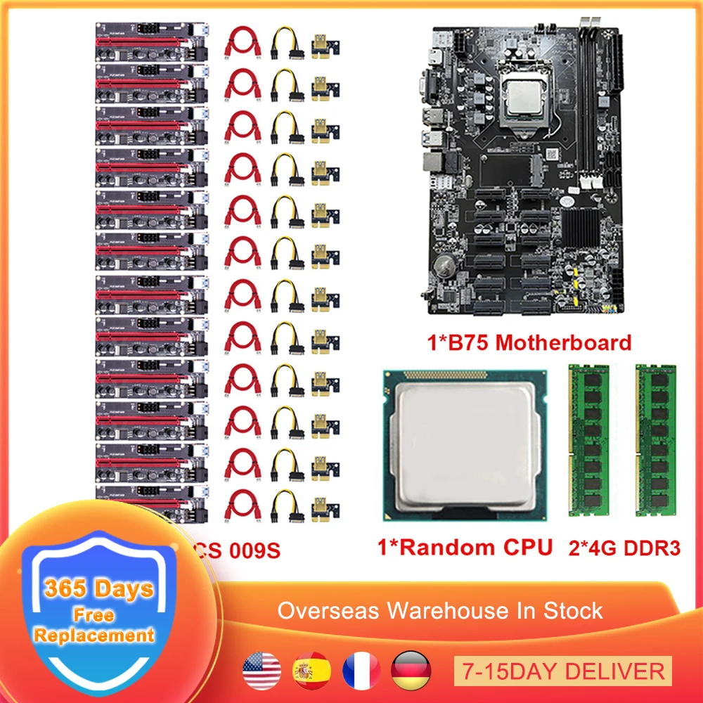 

B75 ETH набор материнской платы для майнинга MSATA DDR3 LGA 1155 12 PCI-E к USB3.0 VER010-X 009S PLUS PCIE Райзер карта BTC Биткоин Майнер Риг