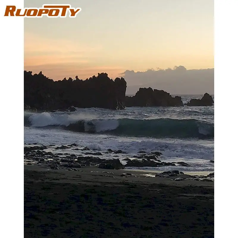 

RUOPOTY Oil Painting By Number Sea Hand Painted Paintings Gift DIY Pictures By Numbers Landscape Kits Drawing On Canvas Home Dec