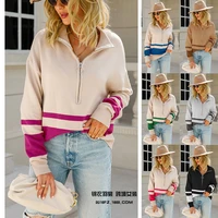 2022 autumn and winter stitching fashion street sweater loose pullover large size temperament long sleeved sweater women