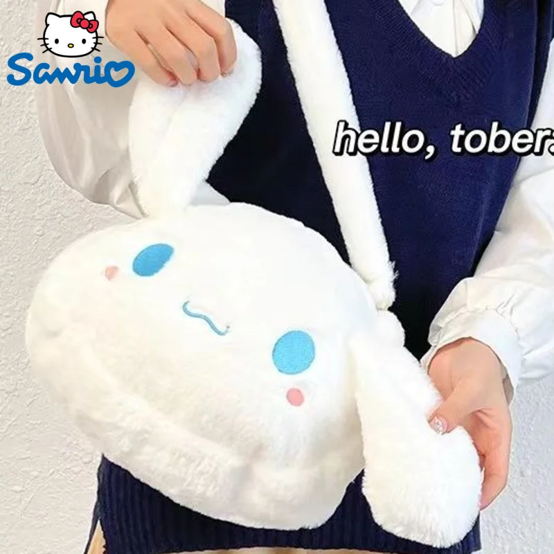 

Sanrio Melody Cinnamoroll Kuromi 3D Stere Fluffy Cute Panda Du Du Cat Plush Fur Crossbody Bag Women Kawaii Single Shoulder Bag