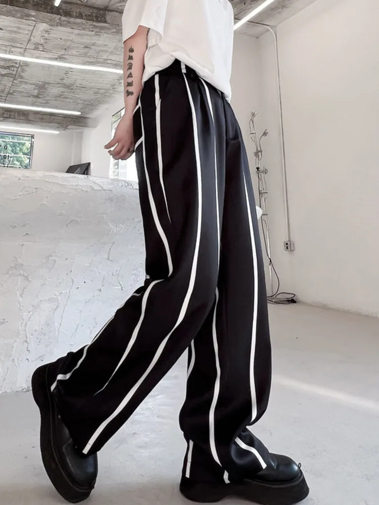 

SYUHGFA Men Clothing 2022 Spring Summer Vintage Stripe Wide Leg Pants Causal Loose All-match Streetwear Trousers For Male