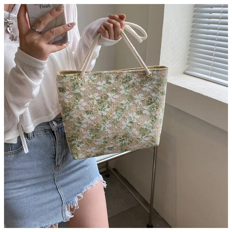 

Летняя популярная плетеная пляжная сумка, трендовая НОВАЯ Портативная сумка большой вместимости для покупок в западном стиле, Маленькая же...