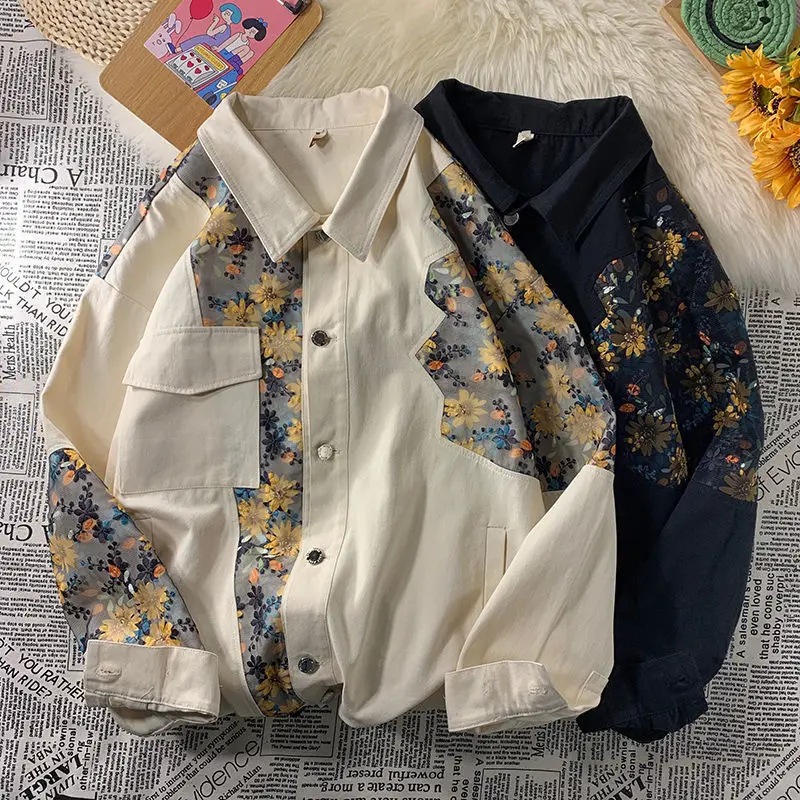 

Женская Весенняя куртка в стиле пэчворк с принтом и карманами