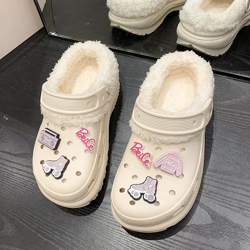 Женские садовые мюли из ЭВА теплые тапки симпатичная обувь с хлопковой