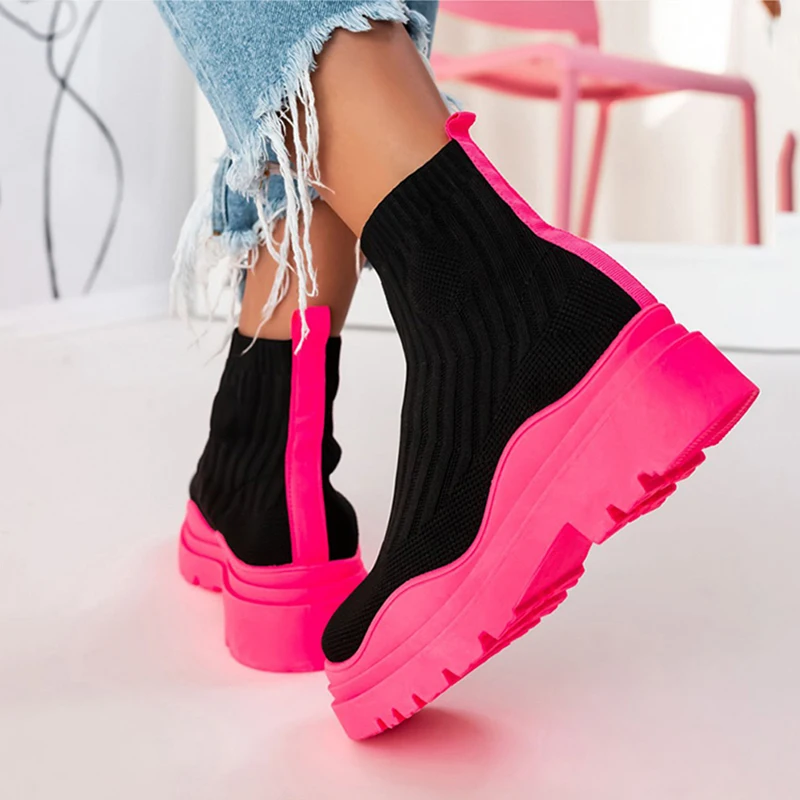 Кроссовки-носки женские на плоской подошве дышащие без шнуровки Ретро стиль для