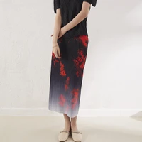 miyake pleated 2022 spring and summer new skirt rendering floral print slit one step skirt female casual hip skirt y2k skirt