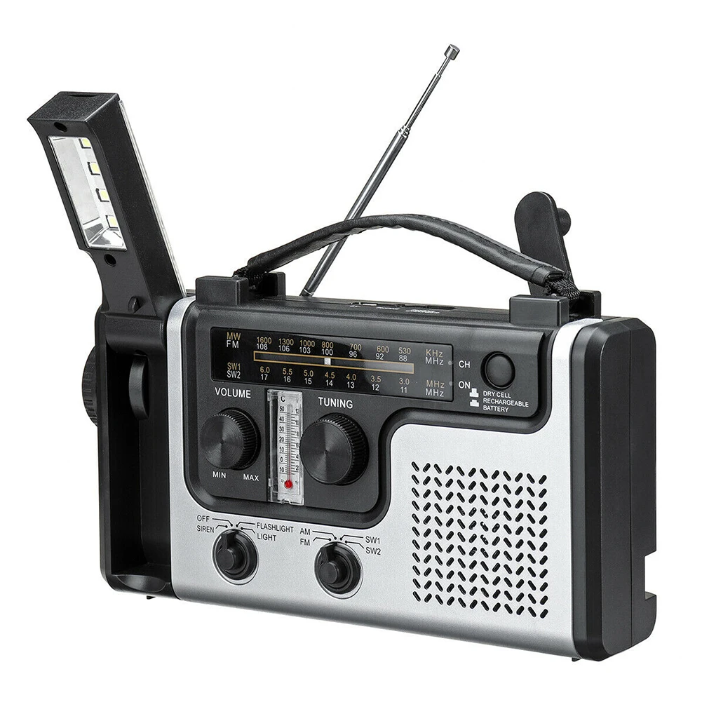 

2022 Portable Emergency Radio Hand Crank Solar Dynamo Self Powered FM/AM Radio LED Flashlight USB Power Bank Phone Charger
