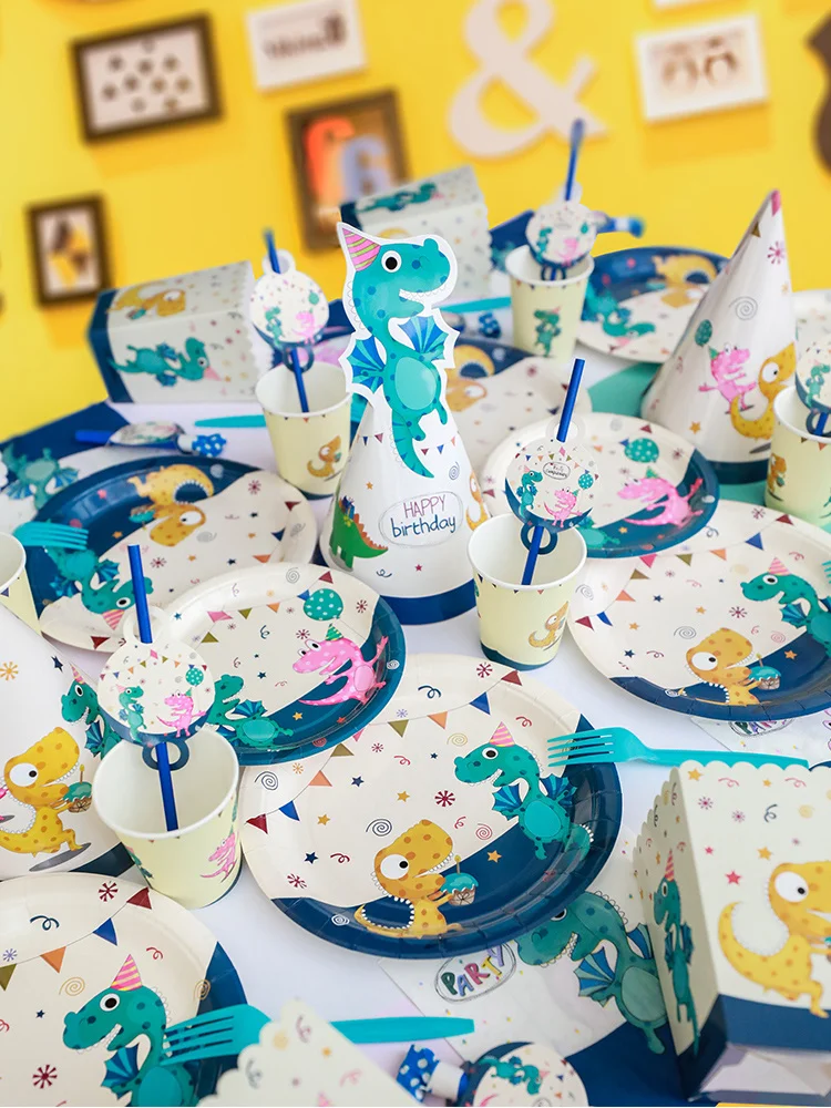

Tableware Dinosaur Theme Birthday Blue Party Picnic Kid Table Decor Supplies Drinking Straws Paper Napkins Decoration