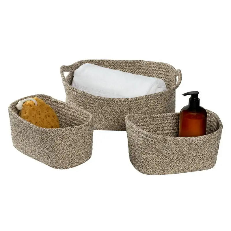 

Can Do Set of 3 Nested Cotton Baskets with Handles, Champagne