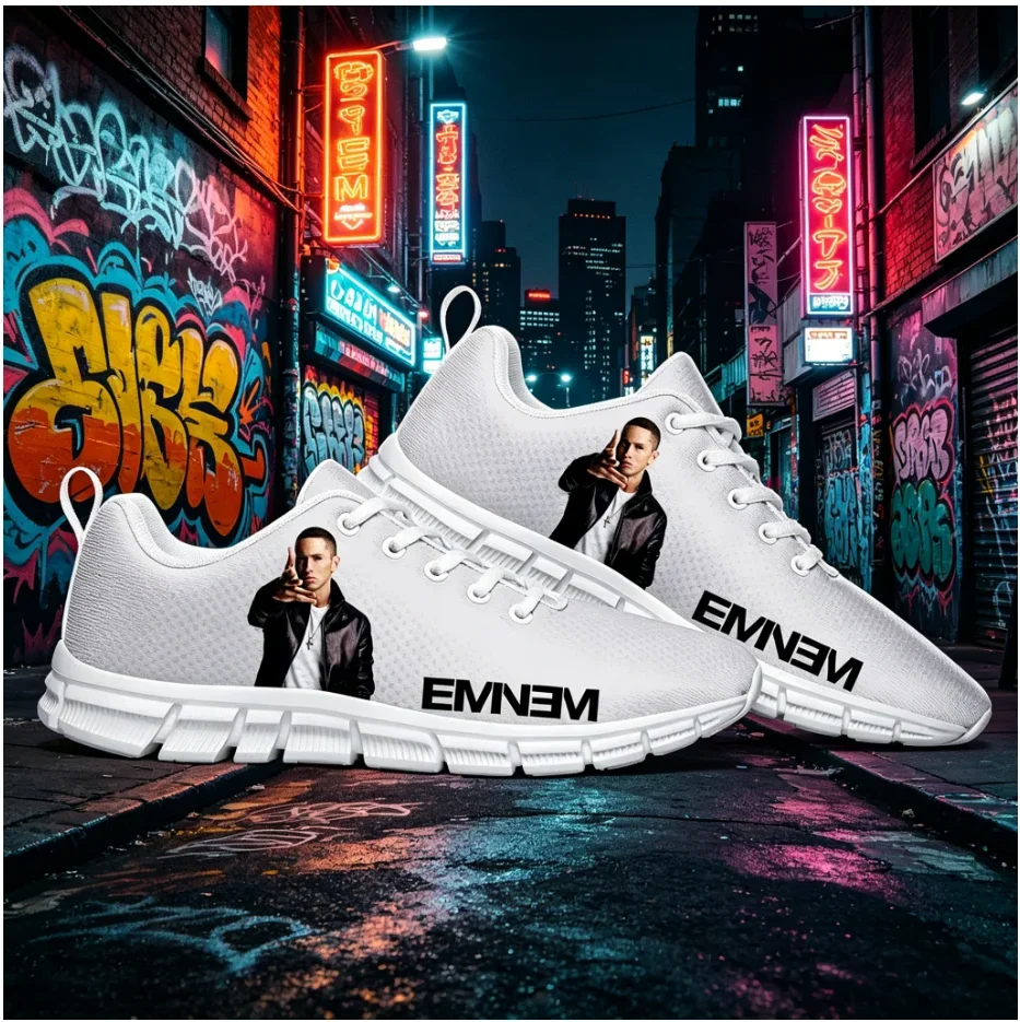 Фото Кроссовки Eminem Custom High Top с принтом хип-хоп рэпера, легкие, дышащие, унисекс, для уличной моды, повседневная обувь. №2