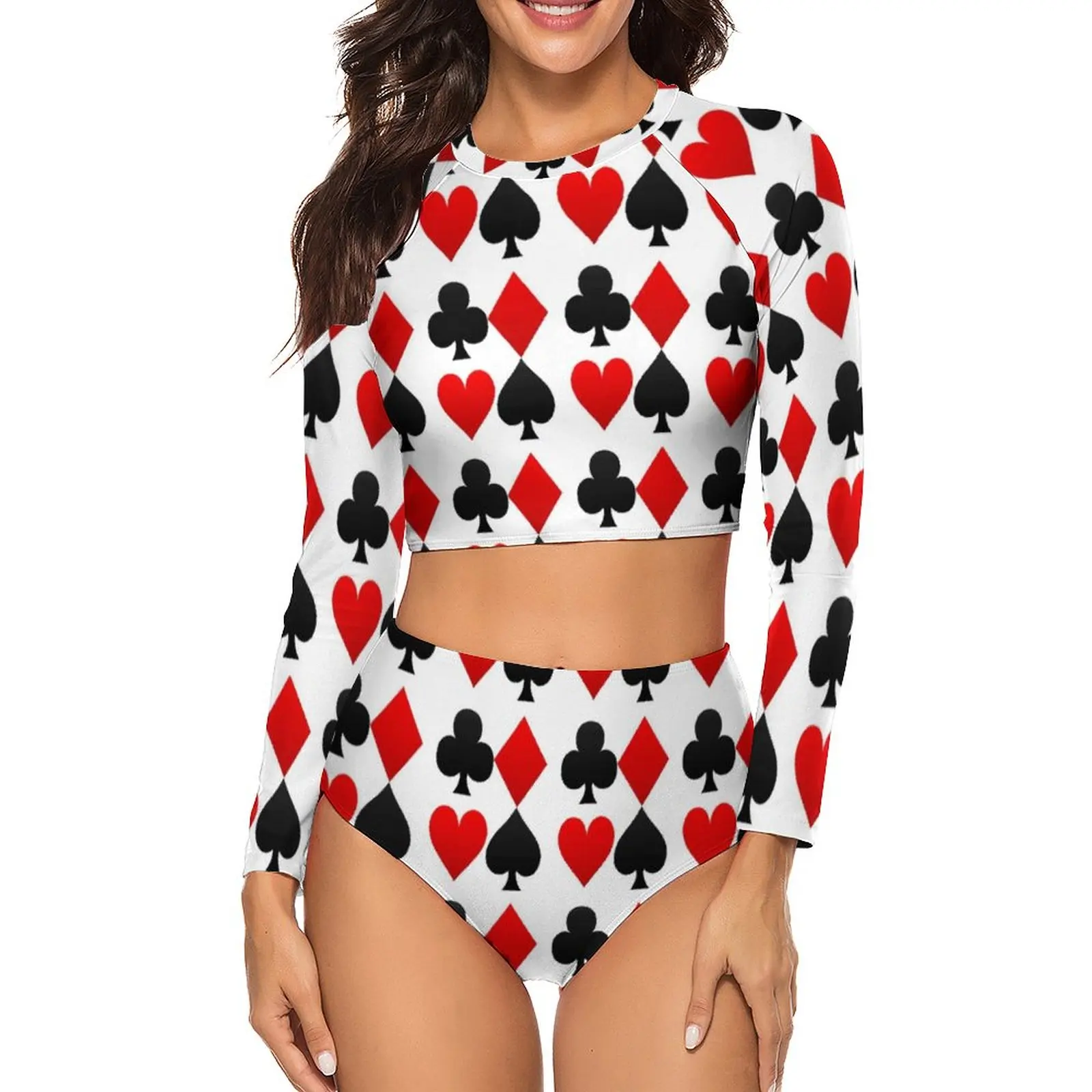 

Playing Poker Card Bikini Swimsuit Hearts Diamonds Clubs Spades High Waist Swimwear Vintage Bikini Set Push Up Feminine Bikinis