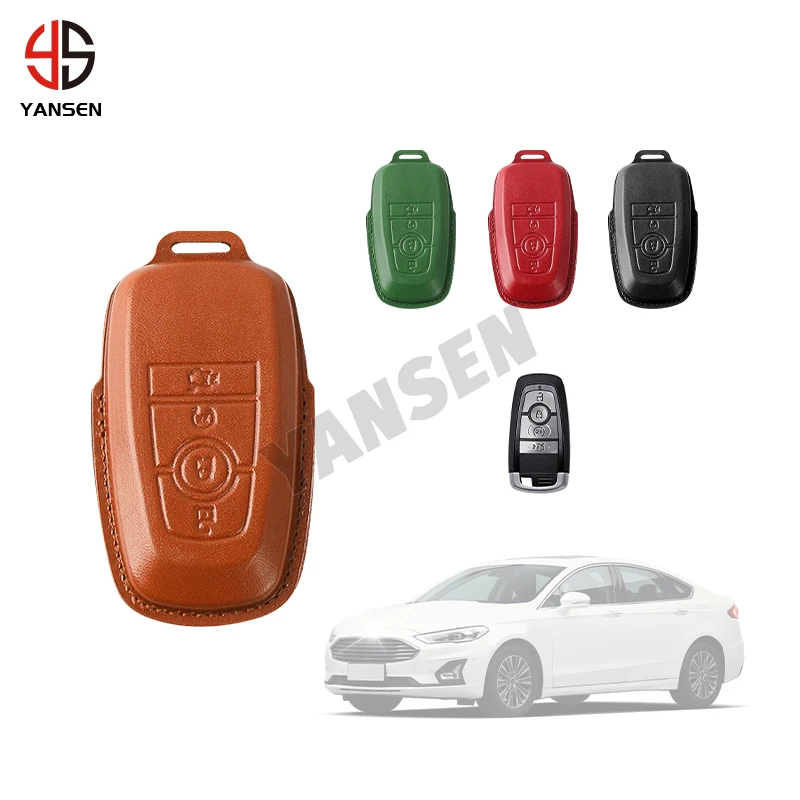 

Genuine Leather Key Ring Case Cover Keychain Shell for Ford Fusion Mondeo Mustang Explorer F-150 F-250 F-350 2017 2018