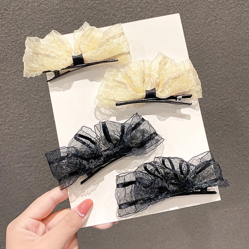 

2Pcs/Set Mini French Bowknot Hair Clips For Kid Girls Vintage Black Lace Bows Barrettes Hairpins Headwear Women Hair Accessories