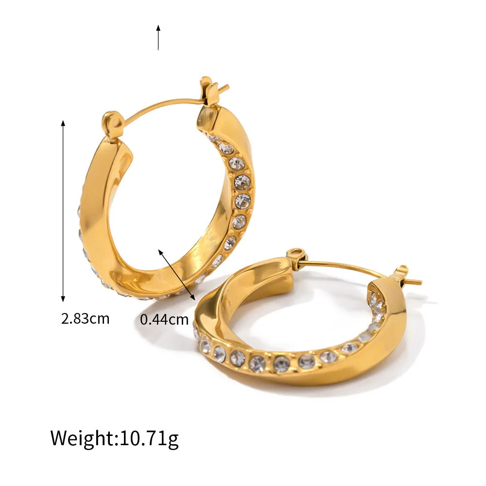 Stainless Steel PVD 18K Gold Plated Tarnish Waterproof Zircon Twist Hoop Earrings For Woman Jewelry Wholesale Trendy