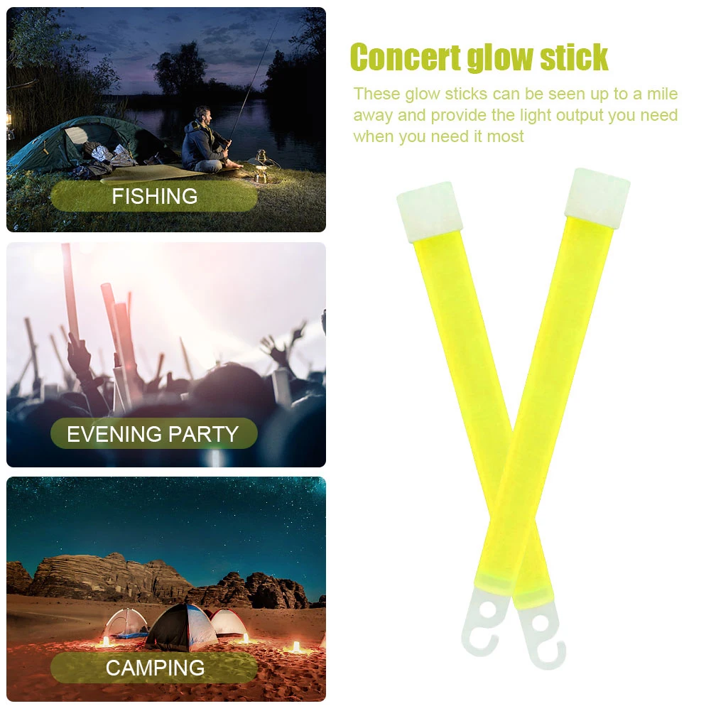 

1-50pcs Glow Sticks with Hook 6 inch Fluorescence Light for Hiking Camping Outdoor Emergency Concert Party Light Sticks