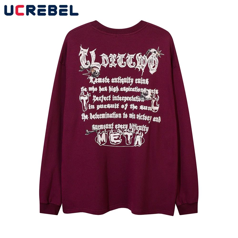 

Футболка мужская с длинным рукавом, хлопковая Свободная Повседневная рубашка с принтом демонов, круглым вырезом, с надписью, в стиле хип-хоп...