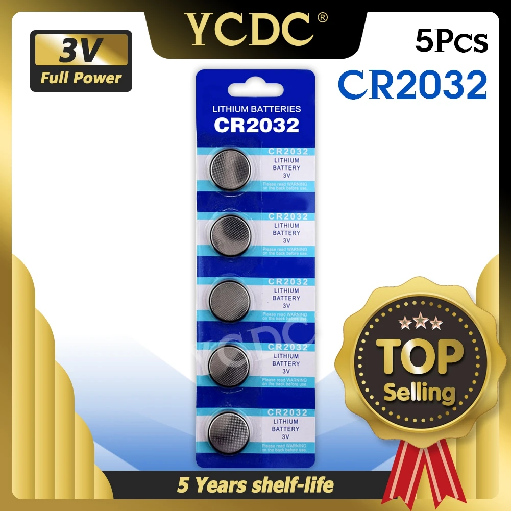 

YCDC 5Pcs Button Coin Cell Batteries CR2032 CR 2032 3V Lithium Battery 5004LC ECR2032 DL2032 KCR2032 For Watch Remote Control