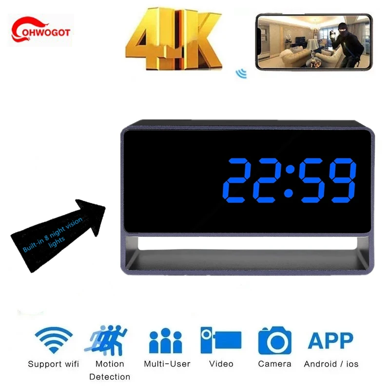 

Full HD Mini Camcorder 4K Smart Clock Camera Wireless WIFI P2P/AP Cam Night Vision Motion Detection Camera Home Security Webcam