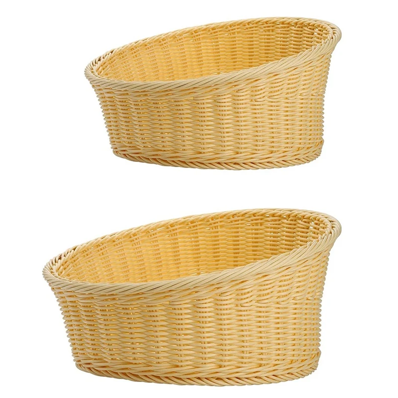 

2 Pack Wicker Bread Baskets,Woven Fruits Bread Baskets, Wicker Food Storage Baskets For Bread,Snack,Fruit,Vegetable,Etc