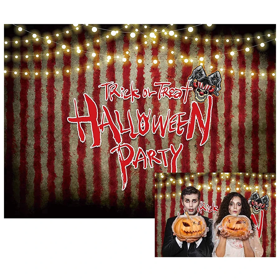 

Halloween Horror Circus Backdrop for Kids Children Trick or Treat Birthday Party Banner Red White Stripes Photography Background