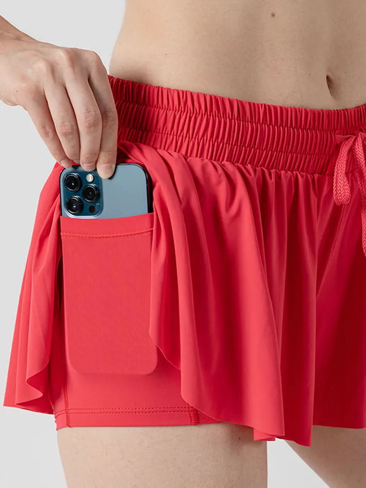 INLUMINE 2 in 1 Flowy Sports Run Shorts Women Butterfly Tennis Skirt with Pockets Gym Yoga Athletic Biker Spandex Skirts Summer