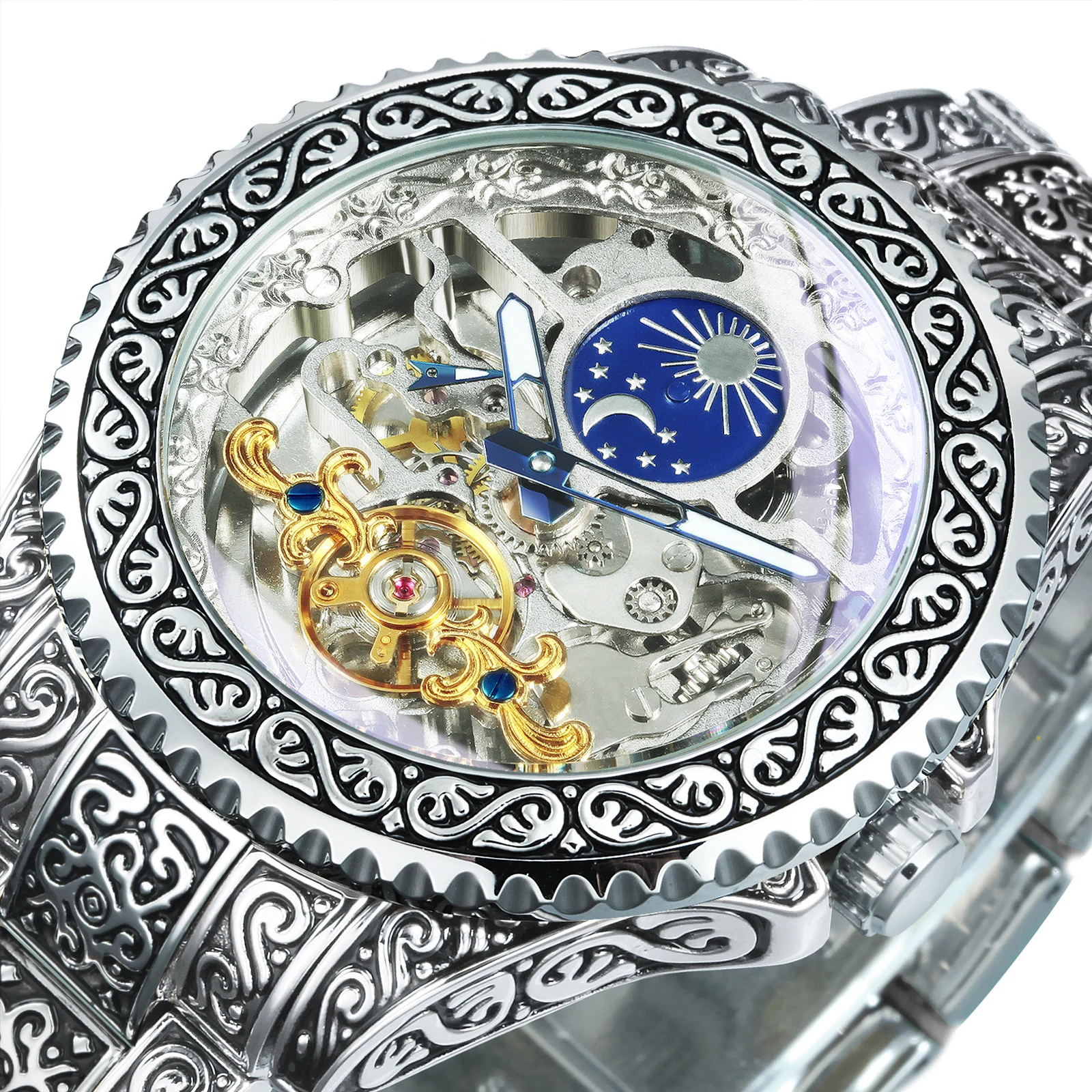 Мужские автоматические золотистые часы WINNER Man с турбийоном мужские скелетоны