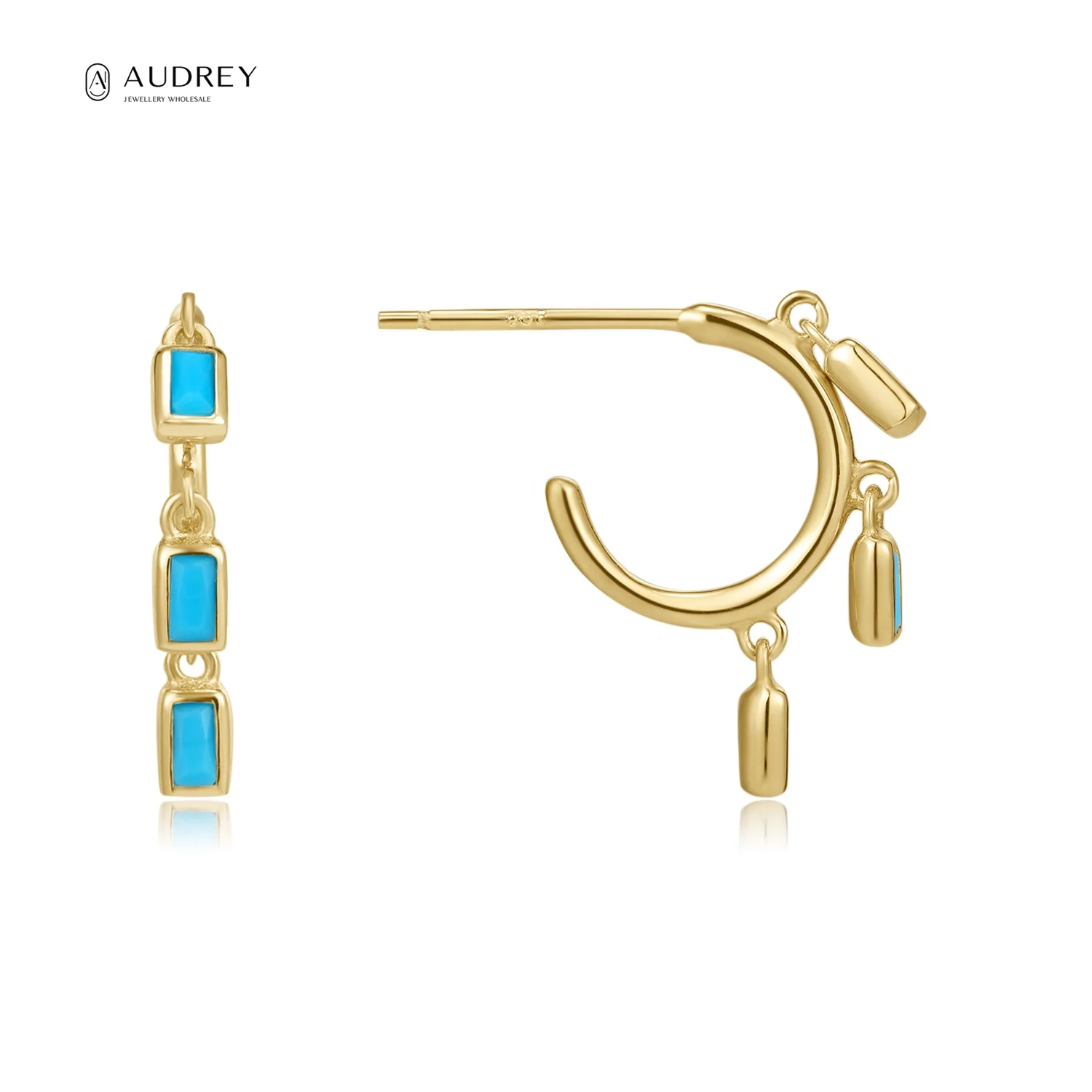 

Audrey Fine Jewellery Temperament Earring Set Blue Turquoise 14K Plated Gold 925 Silver Vermeil Hoop Earrings Prom Jewelry