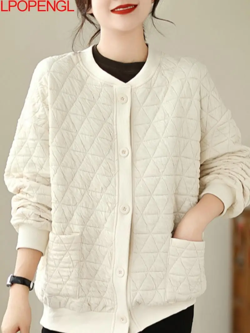 

Женский Осенний Свободный Повседневный плотный кардиган, однотонный уличный однобортный свитшот в стиле ретро с длинным рукавом и круглым вырезом, новинка 2023