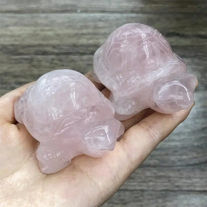 

Natural Rose Quartz Tortoise Statue Hand-carved Figurine Animal Home Decoration Crystals And Stones Healing Gift