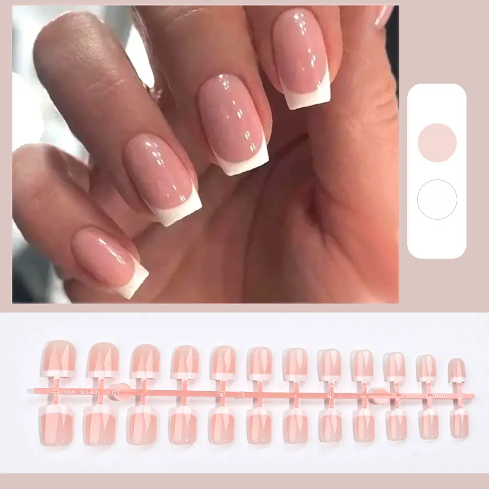 

24pcs Nude French Fake Nails Need Adhesive Glue Glitter Press on Nails Women Wearable Nail Art Stickers Full Finished False Nail