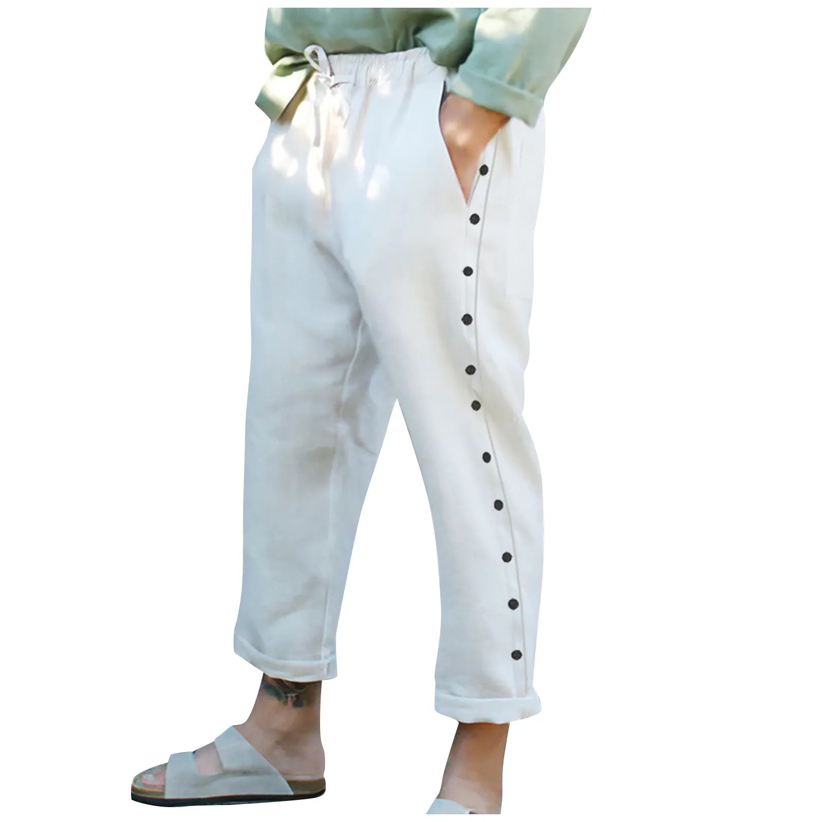 

Summer Men's Pants Loose Beach Capris Band Trouser Casual Solid Color Pants Streetwear Men Fashion Clothing