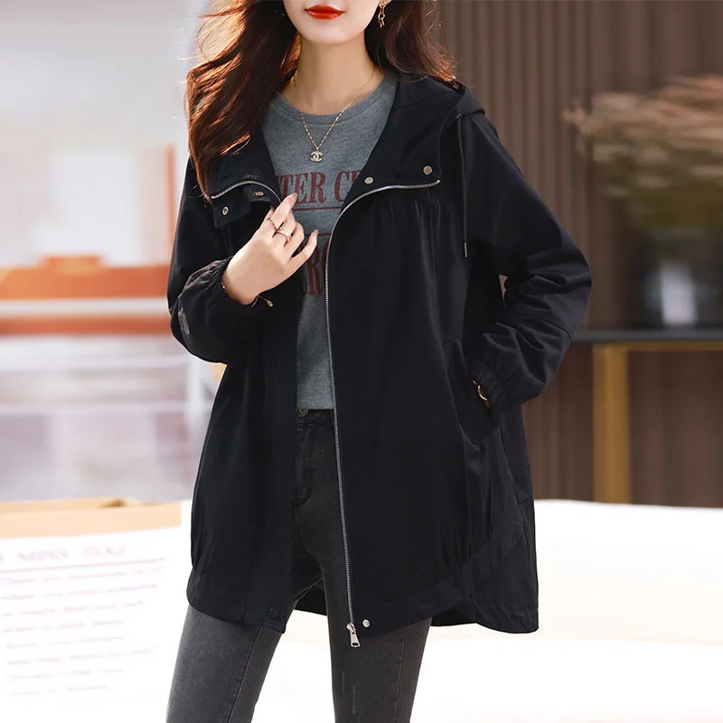 

2023 Hoodies Coats and Jackets Women Spring Trench Coat Mid-length Loose Comfortable Khaki Pocket Slim Slimming Elegant Commute