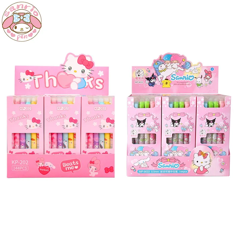 

Sanrio Cartoon Gel Pen Erasable Pen 24/144pcs Kawaii Hello Kitty Student Stationery Write Pens 0.5 Blue School Office Pen Supply