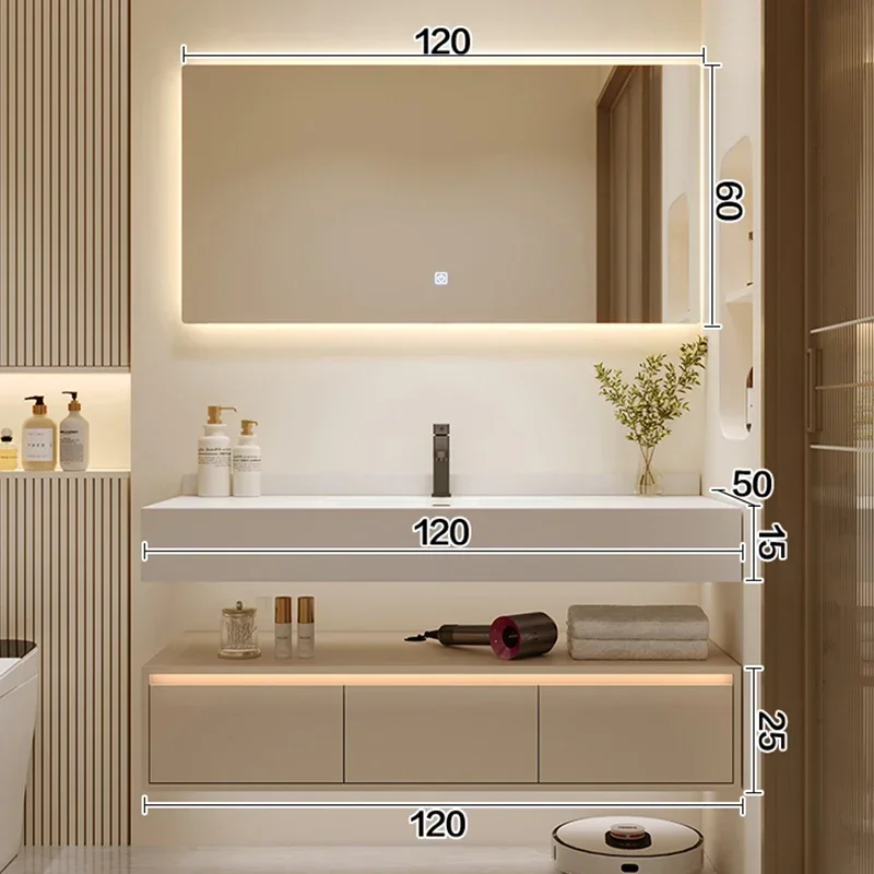 Настенные шкафы для ванной комнаты в нордическом стиле кремового цвета