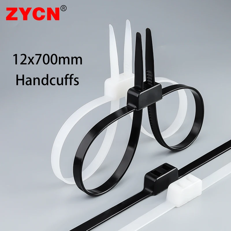 5Pcs 12x700mm Plastic Police Handcuffs Double Flex Cuff Disposable Nylon Zip Cable Tie Fasten Loop Self-Locking Wire Strength