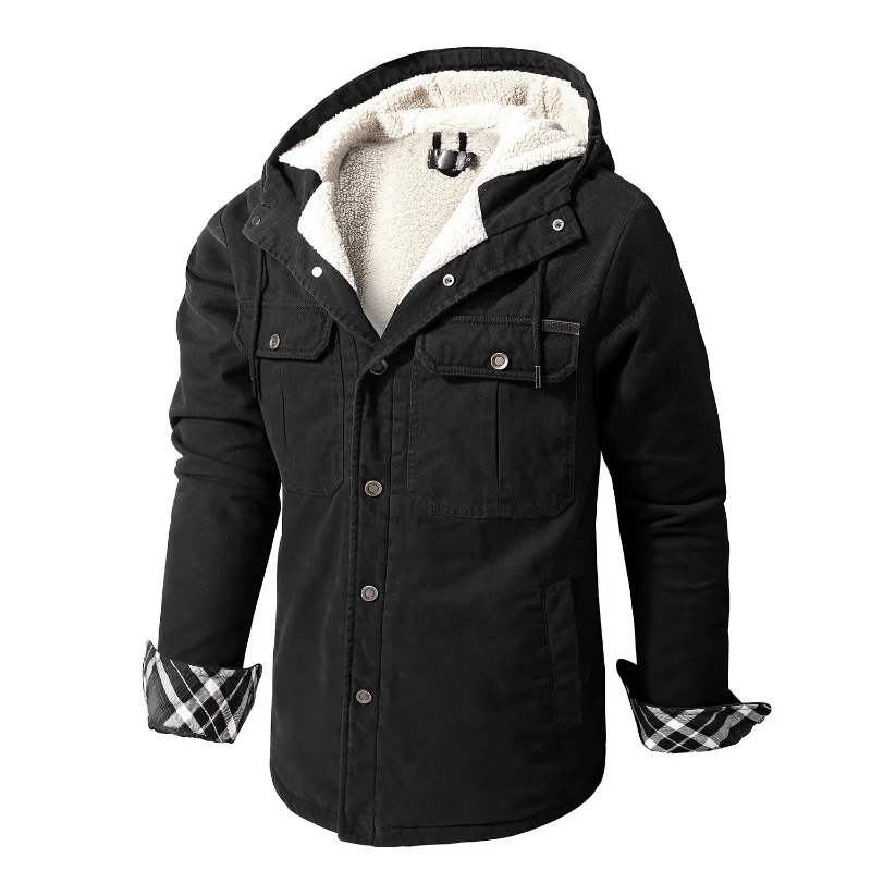 

Autumn and Winter Men's Jacket European and American Plus Velvet Thickening Men's Coat Casual Hooded Loose Cotton Jacket Men