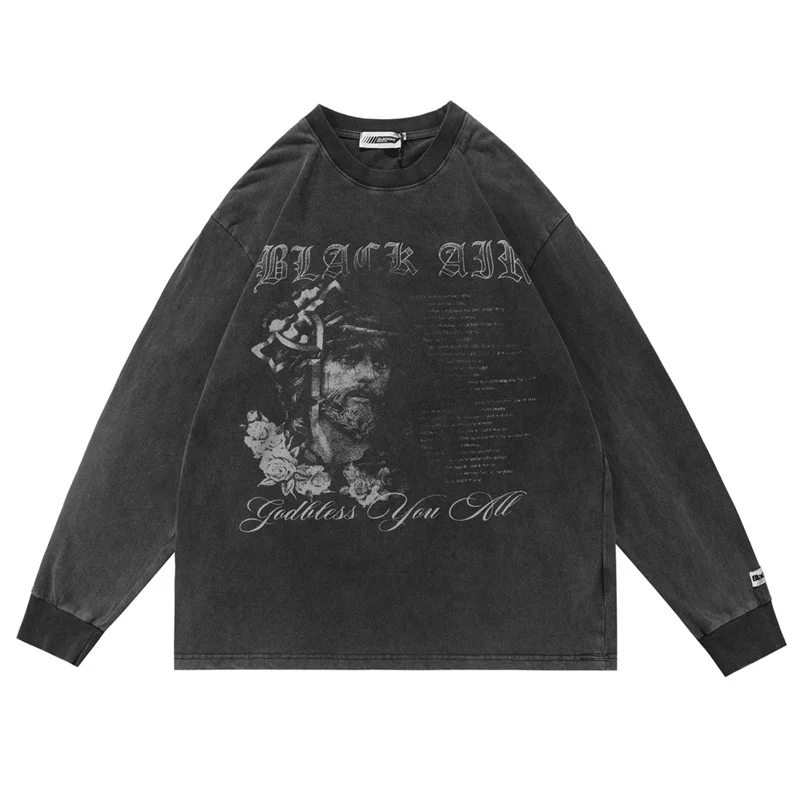 

Мужские готические футболки в стиле хип-хоп, винтажная потертая уличная одежда в стиле Харадзюку, большие размеры, 2023