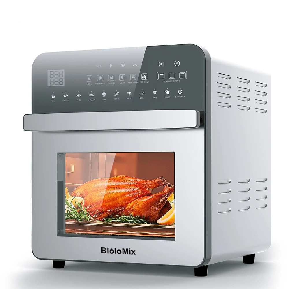 15L Air Fryer 1700W Dual Heating Toaster Rotisserie and Dehydrator 11-in-1 Countertop Stainless Steel Oven