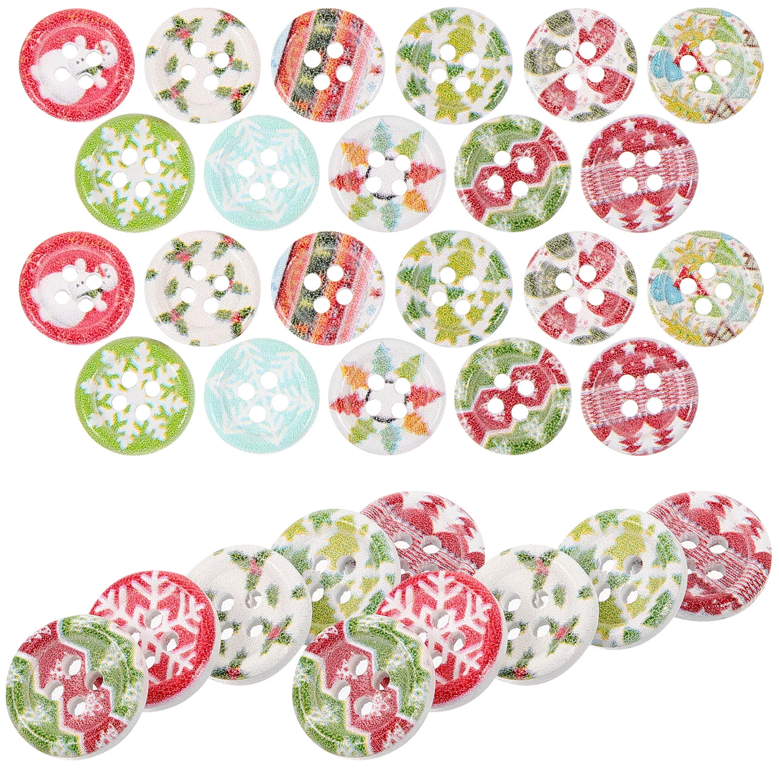 100 шт. рождественские декоративные пуговицы с принтом белая снежинка зеленое