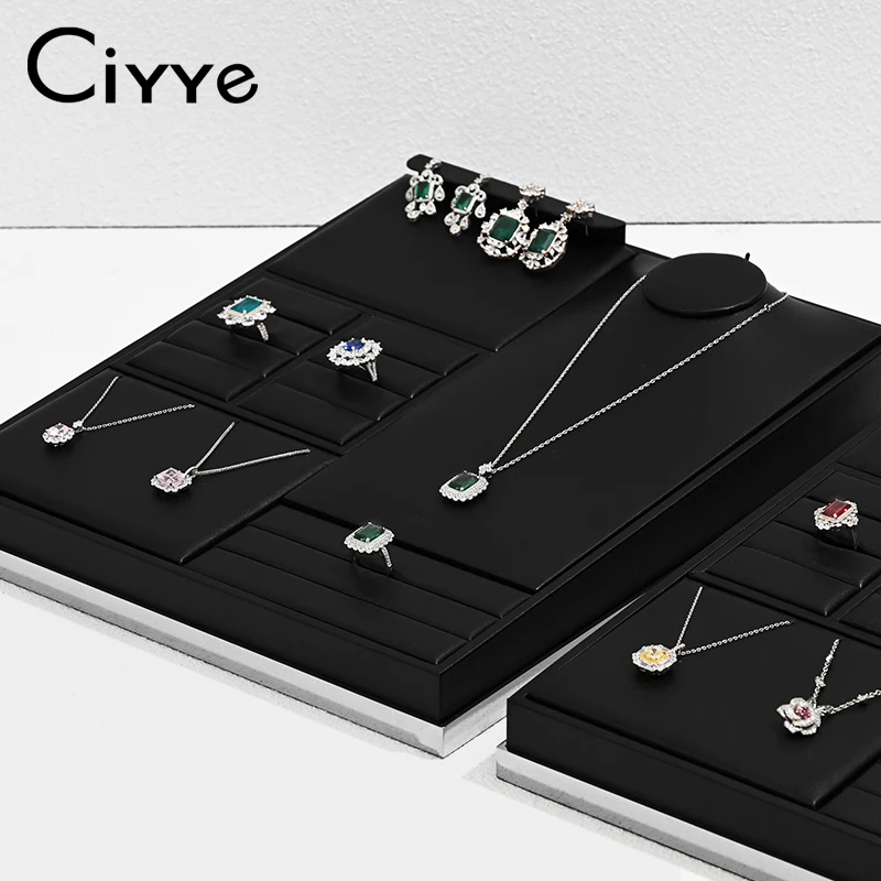 

Ciyye PU Leather Jewelry Display Stand Props Shop Window Storage for Earrings Ring Necklaces Jewelry Display Trays Set Wholesale