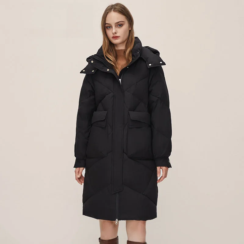 Hooded Coat Women Down Jacket Winter White Duck Thickened Warm Loose Profile New High-end Coats Cold-resistant Mid-length Parkas