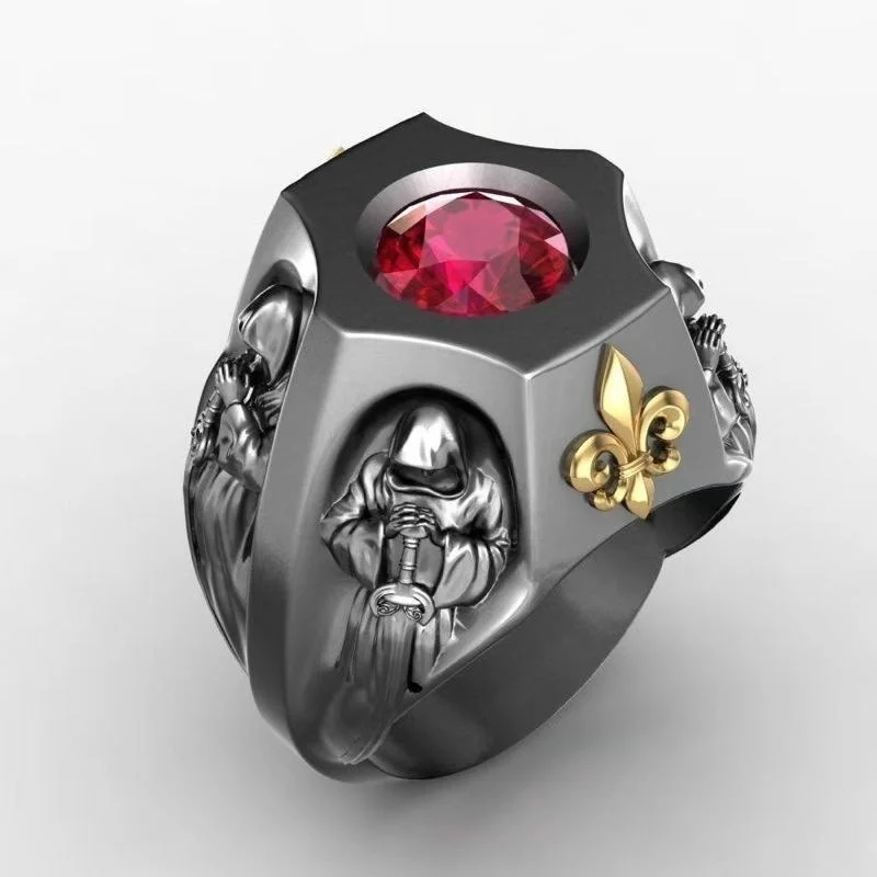 

European and American new ring retro Catholic Christian red gem ring for men